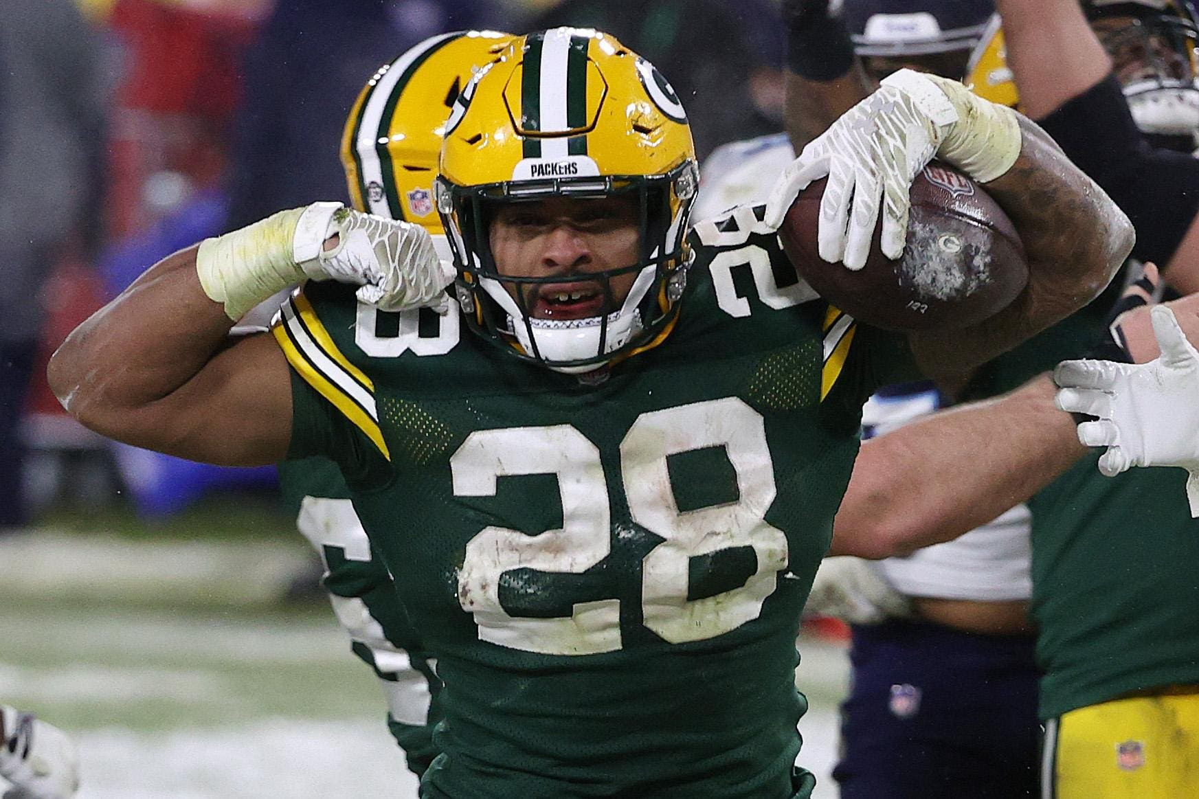 Packers' Running Back AJ Dillon Out For Season With Neck Injury