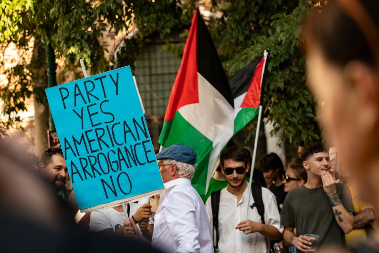 Protesters gather in Venice in July during a demonstration against the presence of Fertitta's yacht.