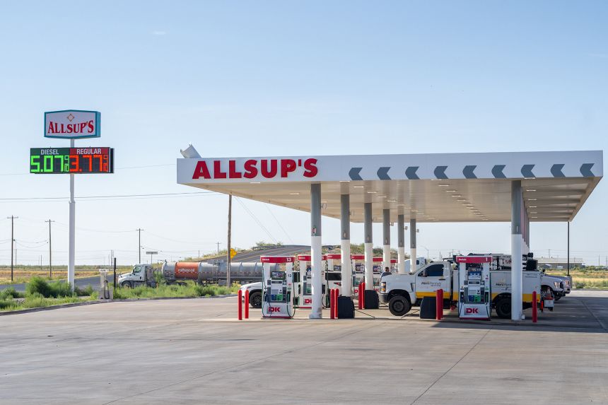 Diesel and gas prices are displayed at a Allsup's gas station on August 13, 2026 in Nortrees, Texas. US President JD Vance said that top US priority was no long Iran's nuclear program but to bring gasoline prices down.