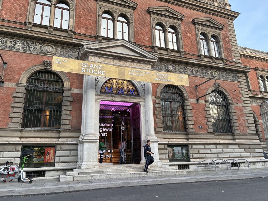 A police officer pictured outside the Museum of Applied Arts (MAK) in Vienna, Austria on Thursday.